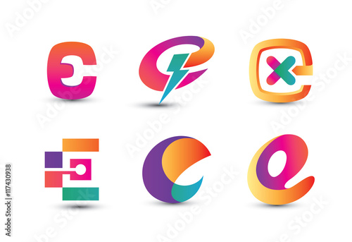 Abstract Colorful E Logo - Set of Letter E Logo