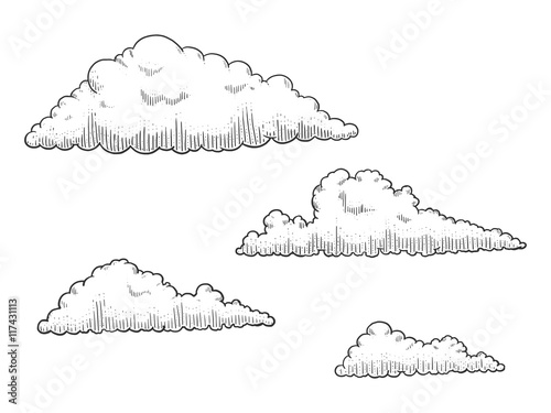 Cloud engraving style vector illustration