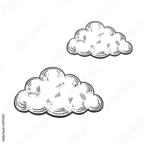 Cloud engraving style vector illustration