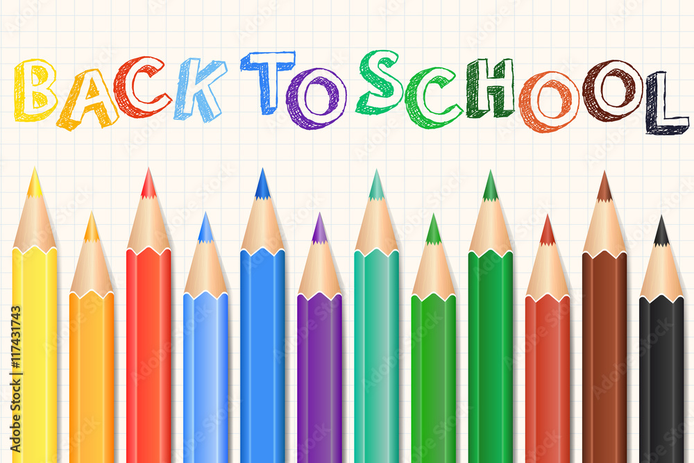 Fototapeta Colorful Colored Pencils set. Realistic pencils. Back to School background. Vector