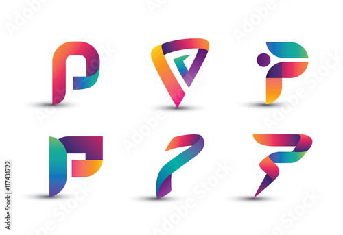 Abstract Colorful P Logo - Set of Letter P Logo photo
