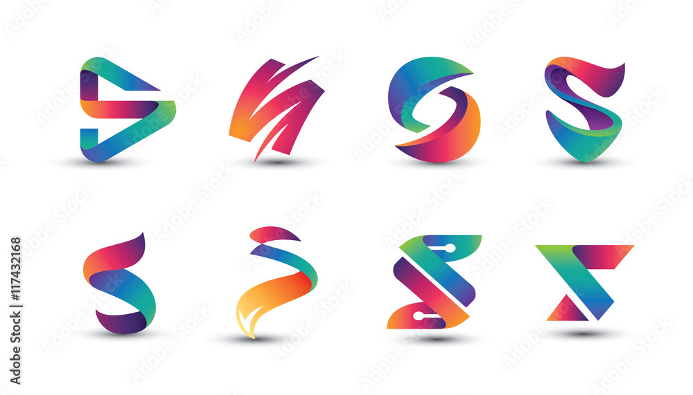 Abstract Colorful S Logo - Set of Letter S Logo - obrazy, fototapety, plakaty 