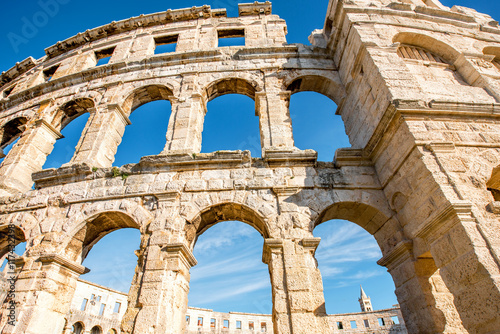 Photography Architectural fragment of ancient roman amphitheatre in Pula city in Croatia