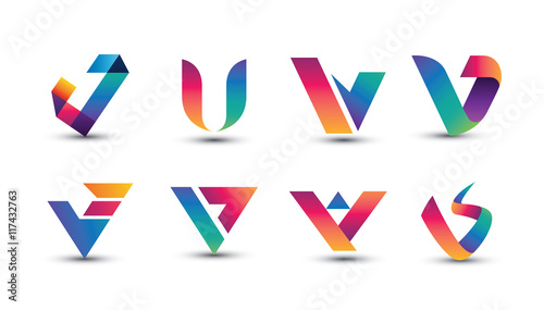 Abstract Colorful V Logo - Set of Letter V Logo
