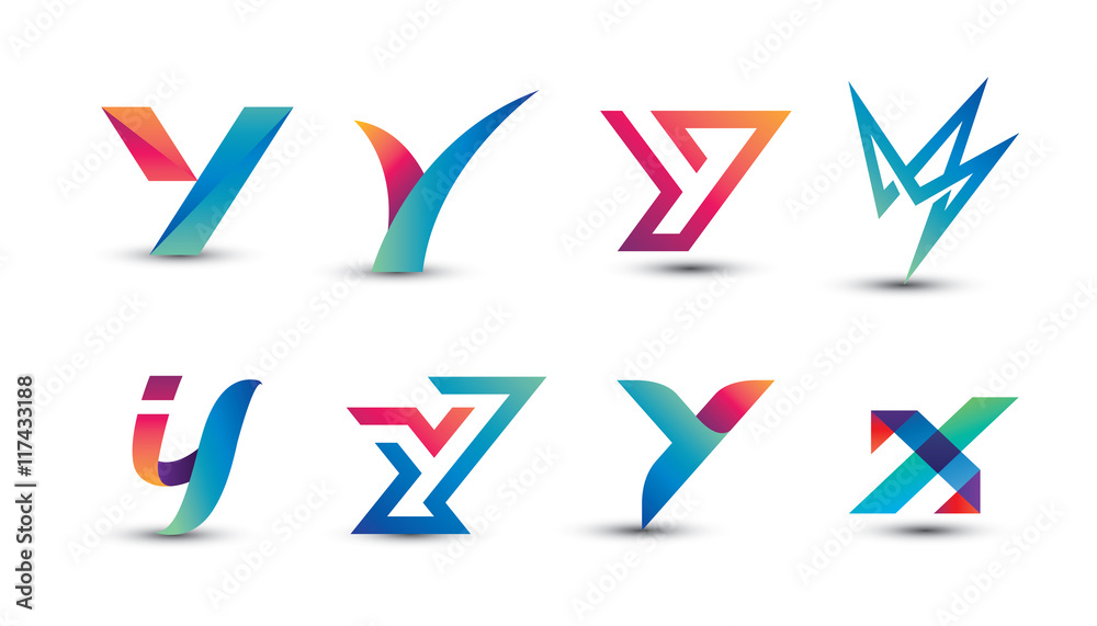 Abstract Colorful Y Logo - Set of Letter Y Logo - obrazy, fototapety, plakaty 