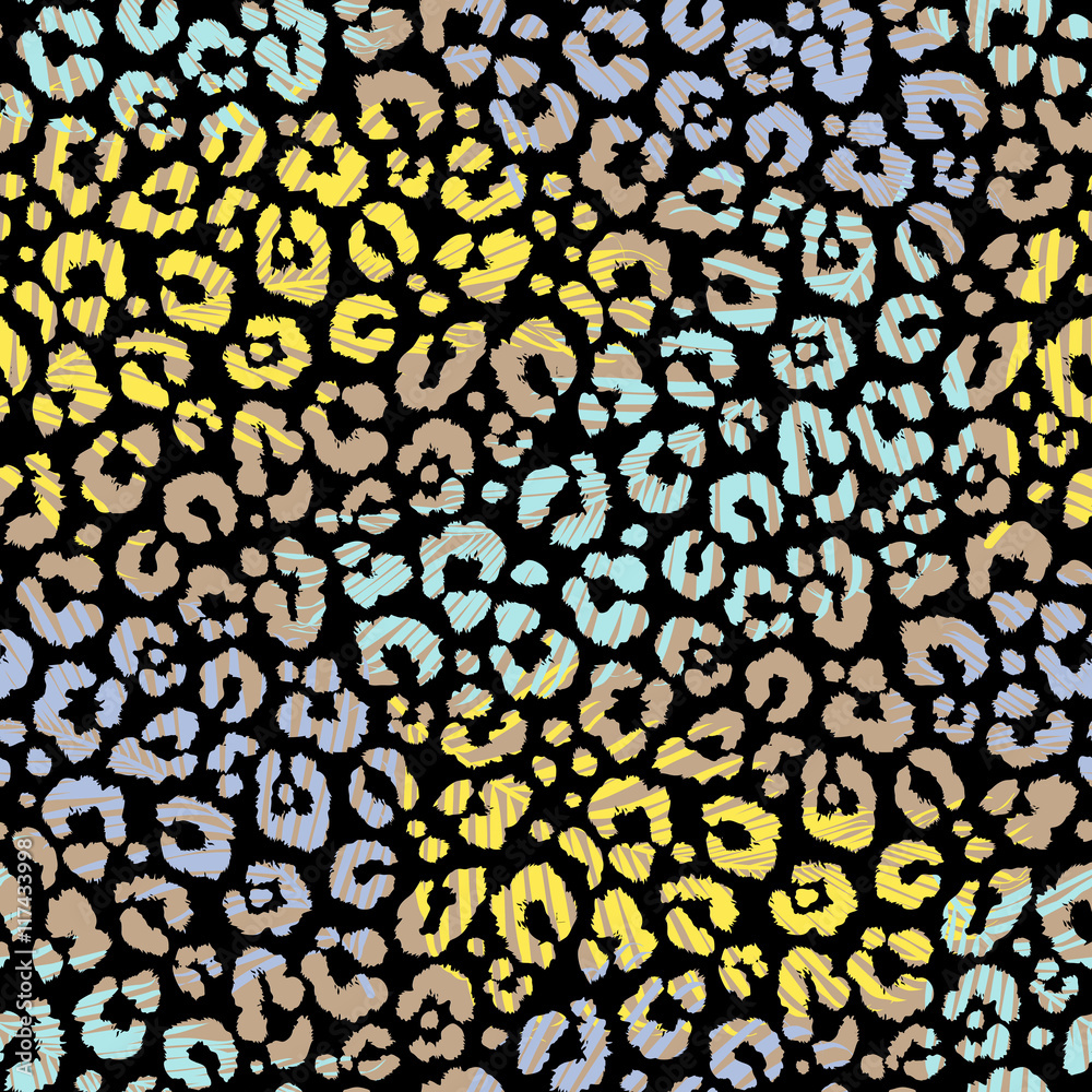 Fototapeta premium Fashionable seamless palm leaves pattern background. Colorful leopard exotic animal print. Vector pattern.