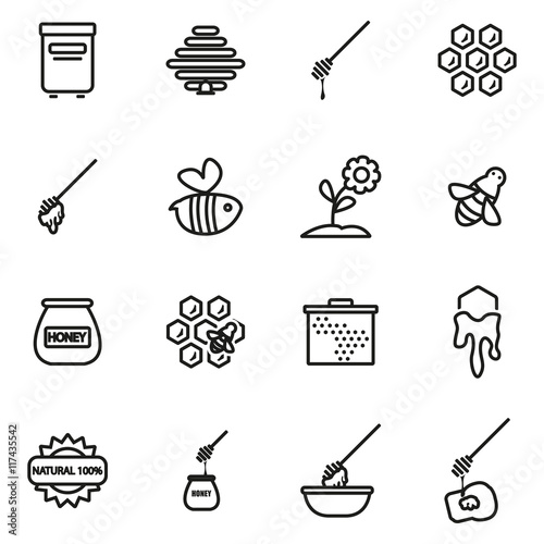 Vector line honey icon set