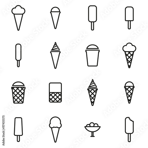 Vector line ice cream icon set