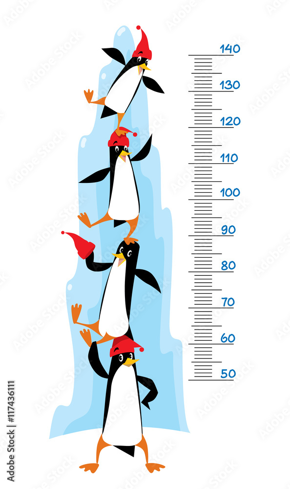 Fototapeta premium Meter wall with Funny penguins near the ice rock