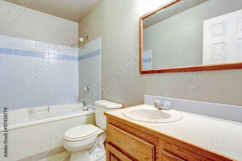 Classic American bathroom interior design with tile trim.