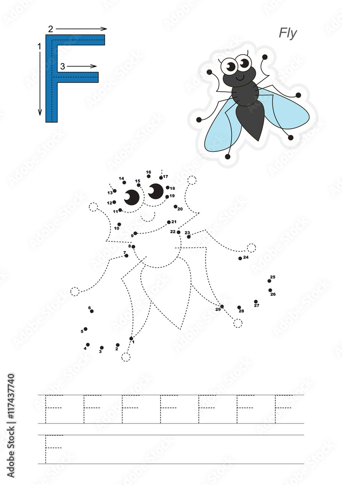 Obraz premium Numbers game for letter F. Fly.