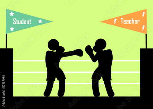 illustration student teacher; pupil; trainer; boxer; education; taeaching;  school; conflict