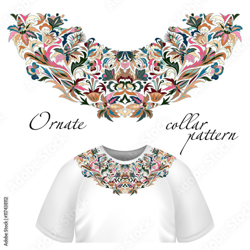 Neck print vector floral design. Fashion white lace collar. Vector illustration