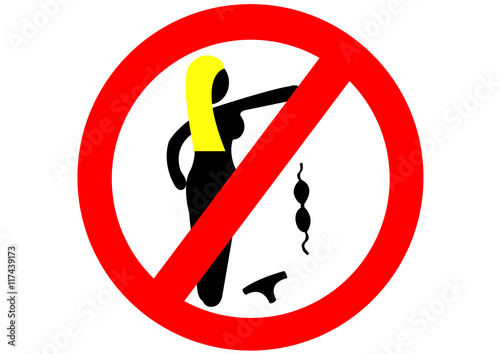 Illustration FKK verboten; Verbotsschild; ausziehen; Bikini; nackt; Freikörperkultur; verboten; 