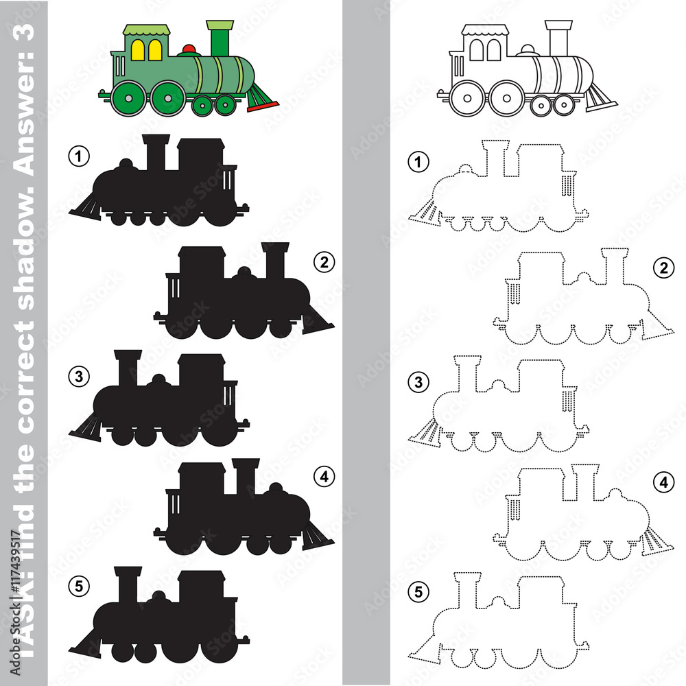 Naklejka premium The toy locomotive. Find true correct shadow.