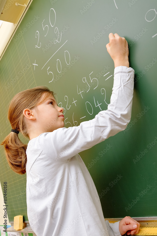 Schoolgirl writing on Blackboard