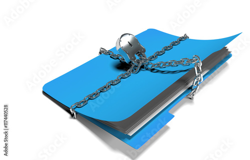 folder with chain and padlock, hidden data, security, 3d render photo