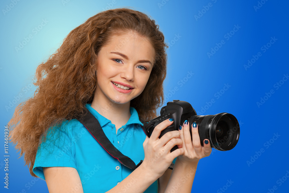 Woman photographer with camera Woman photographer with camera