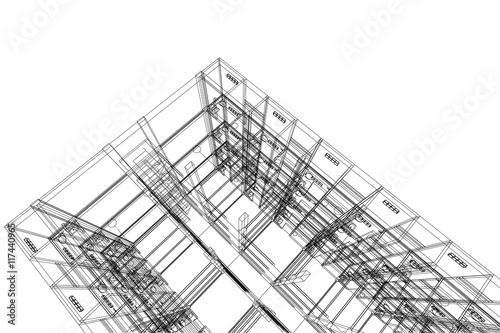 architecture abstract, 3d illustration, Top view building structure, floor plan
