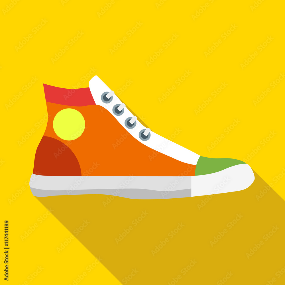 Sneakers icon in flat style on a yellow background Sneakers icon in flat style on a yellow background