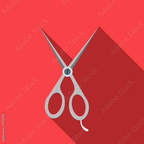 Steel scisors icon in flat style on a red background