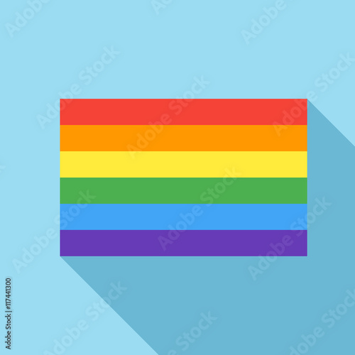 Rainbow flag icon in flat style on a light blue background
