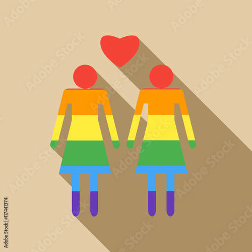 Female couple in rainbow colors icon in flat style on a beige background