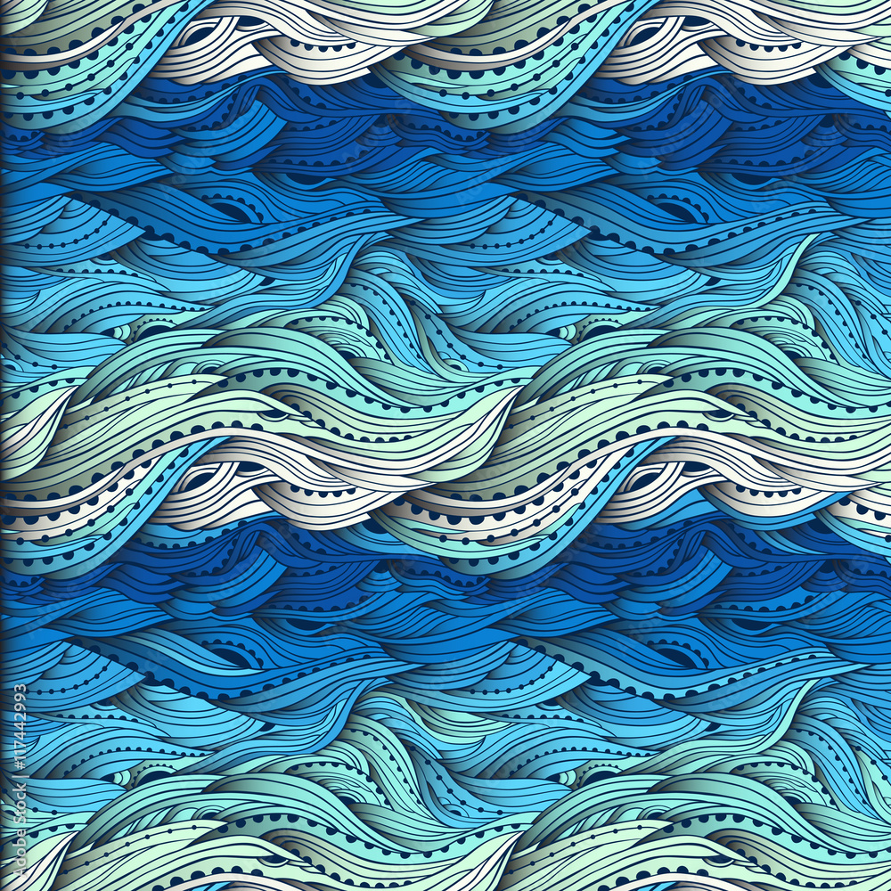 Abstract water pattern, hand-drawn waves vector, blue wave background, sea pattern, Eps 10