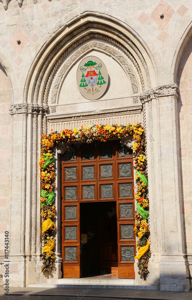 front door of the Cathedral in Vicenza city in Italy