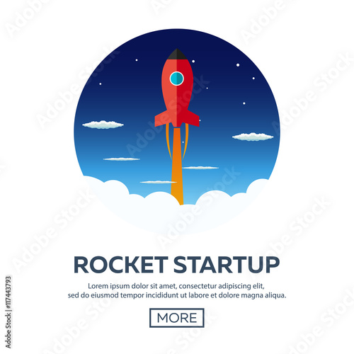 Rocket startup. Business. Rocket ship in a flat style.Vector illustration. Space travel to the moon.Space rocket launch. Project start up and development process.Innovation product,creative idea.