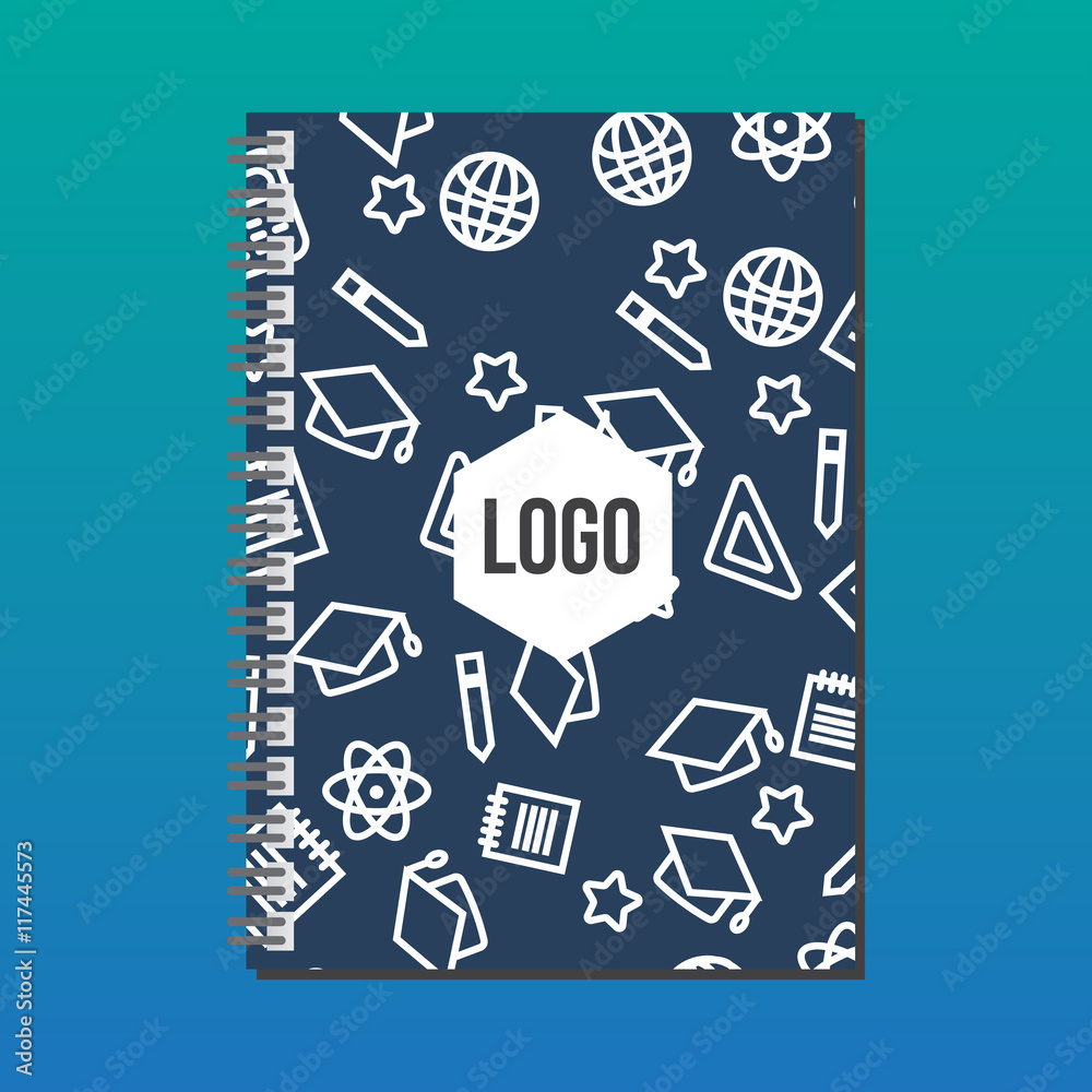 Notebook cover with back to school pattern. Back to school brand Notebook cover with back to school pattern. Back to school brand