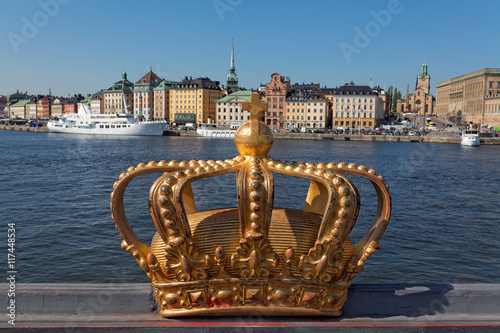 Skeppsholmsbron (Skeppsholm Bridge) With Its Famous Golden Crown In Stockholm, Sweden photo