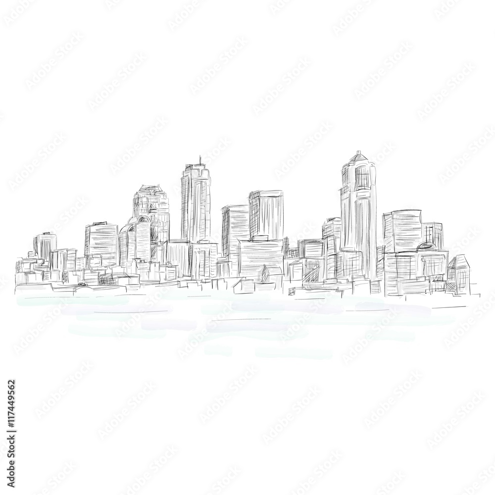 Sketchy city skyline