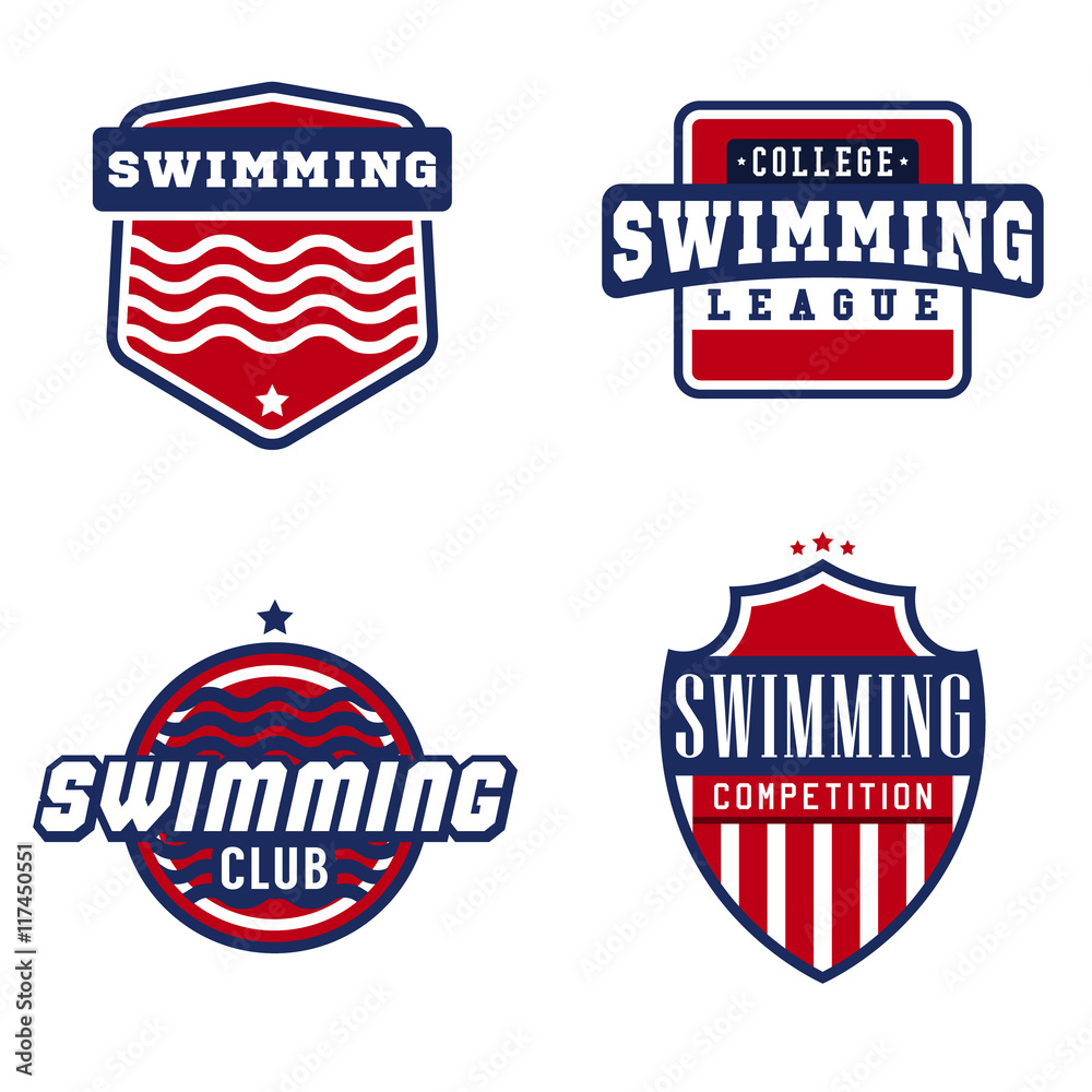 Swimming sport logos for competitions, tournaments, clubs, leagues. Vector illustration.