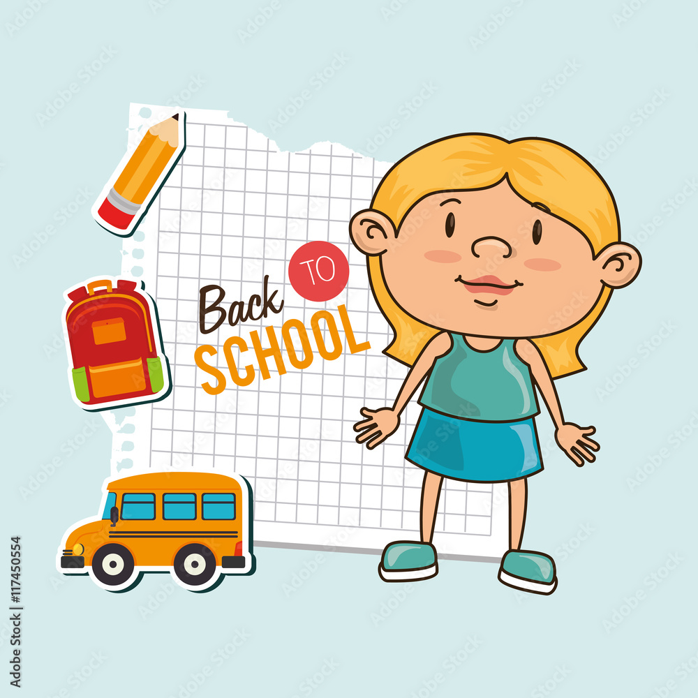 kid back to school on notebook paper isolated icon design kid back to school on notebook paper isolated icon design