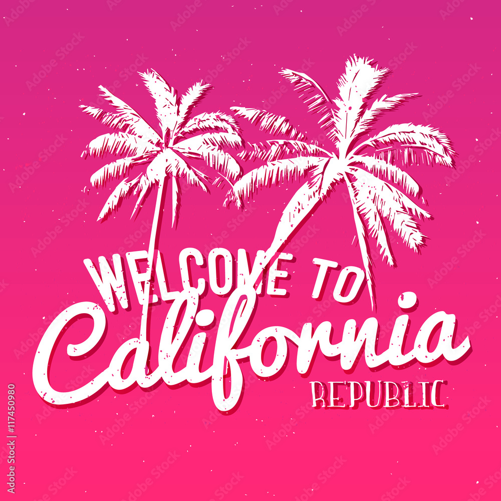 welcome to california republic t-shirt print, apparel design with palms