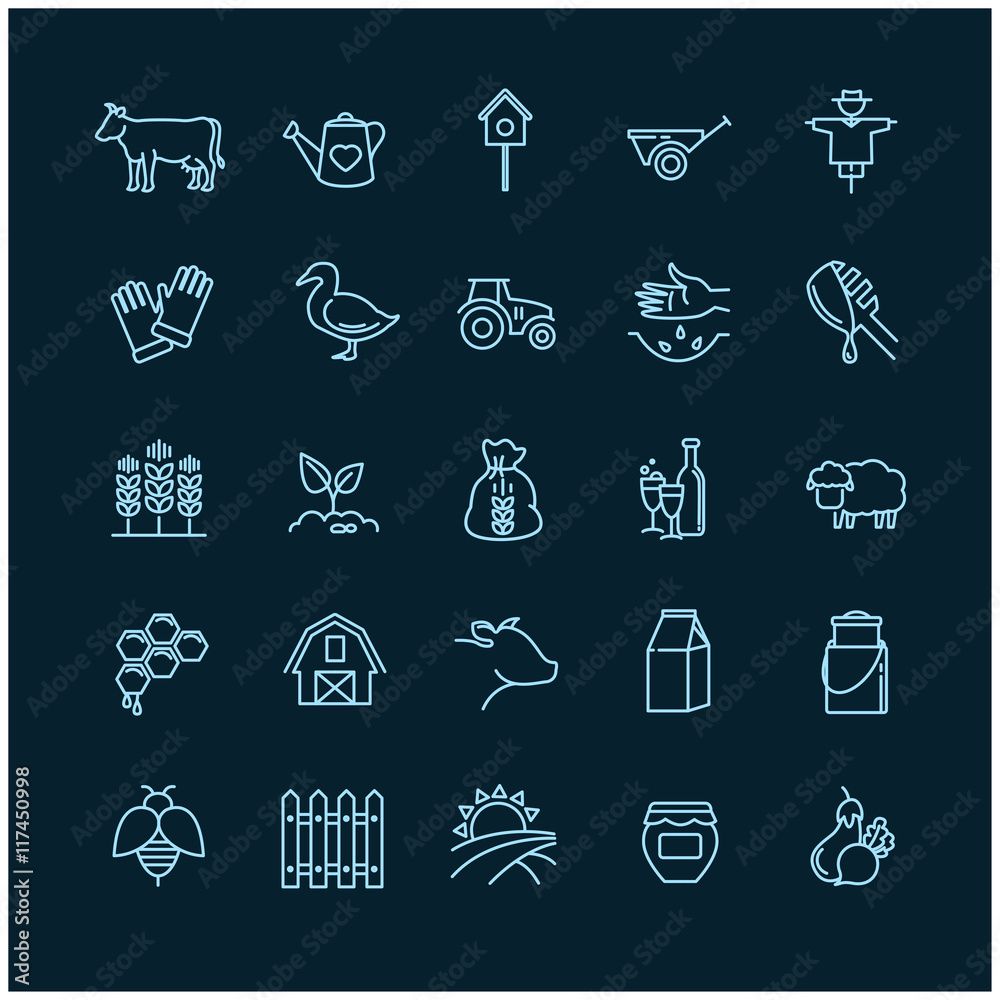 farm icons on a black background