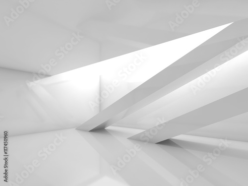 Empty 3d white room with beams