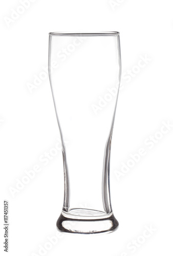 Empty beer glass, empty beverage glass isolated on white backgro