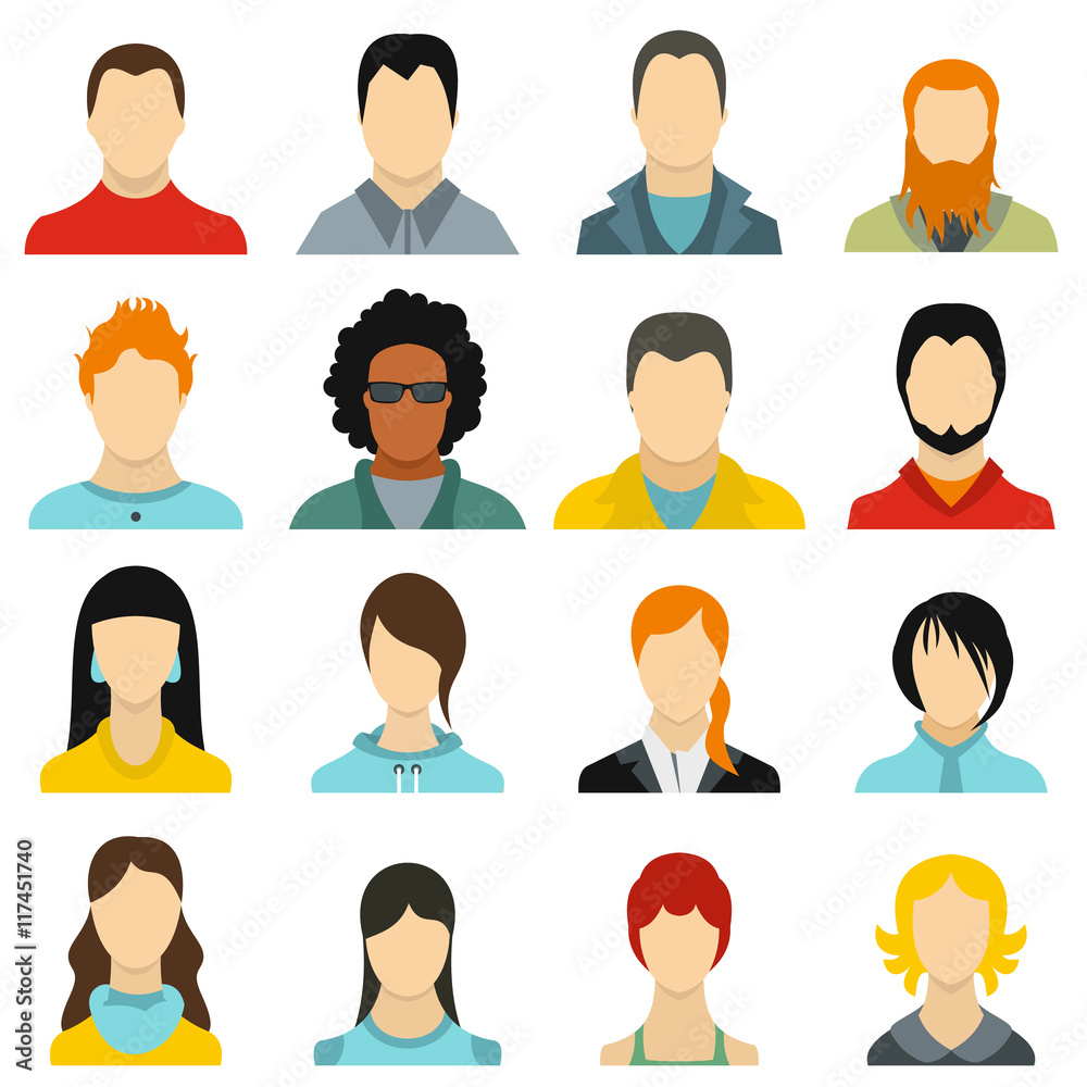 Flat avatars icons set. Universal avatars icons to use for web and mobile UI, set of basic avatars elements isolated vector illustration Flat avatars icons set. Universal avatars icons to use for web and mobile UI, set of basic avatars elements isolated vector illustration