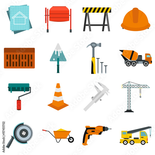 Flat architecture icons set. Universal architecture icons to use for web and mobile UI, set of basic architecture elements isolated vector illustration
