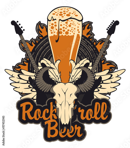 Banner for the pub with live music and electric guitar and bull skull