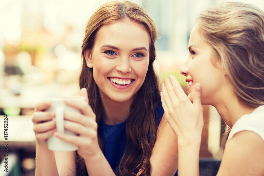 young women drinking coffee and talking at cafe young women drinking coffee and talking at cafe