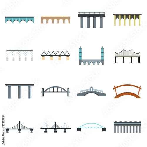 Fototapeta Naklejka Na Ścianę i Meble -  Flat bridge icons set. Universal bridge icons to use for web and mobile UI, set of basic bridge elements isolated vector illustration