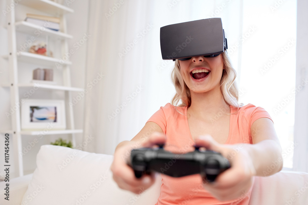 woman in virtual reality headset with controller woman in virtual reality headset with controller