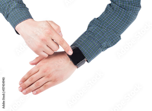 Man using smartwatch isolated on white background