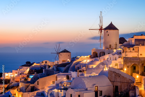 Windmill and traditional houses, Oia, Santorini (Thira), Cyclades Islands, Greek Islands, Greece
