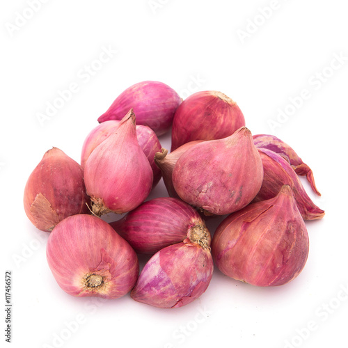 Fresh red shallots isolated on white background
