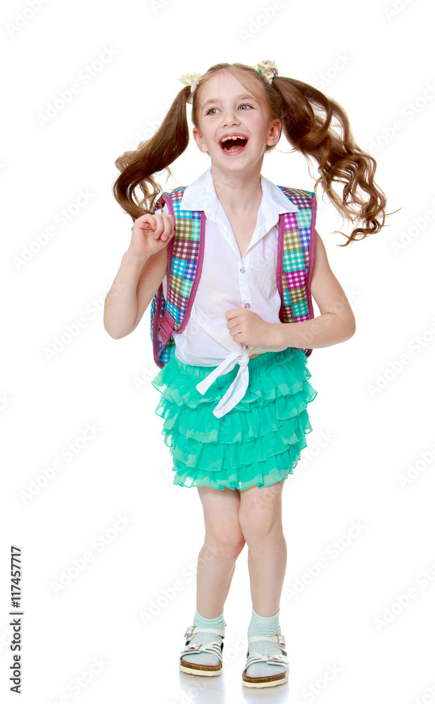 Schoolgirl jumping with a briefcase Schoolgirl jumping with a briefcase