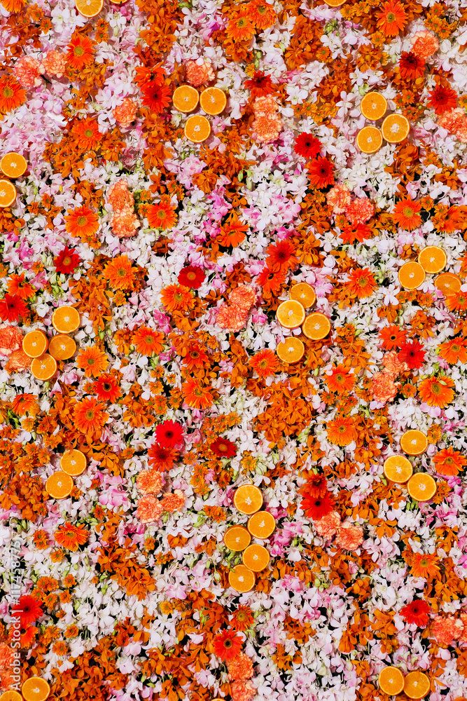 Beautiful orange artificial flowers  for background and texture